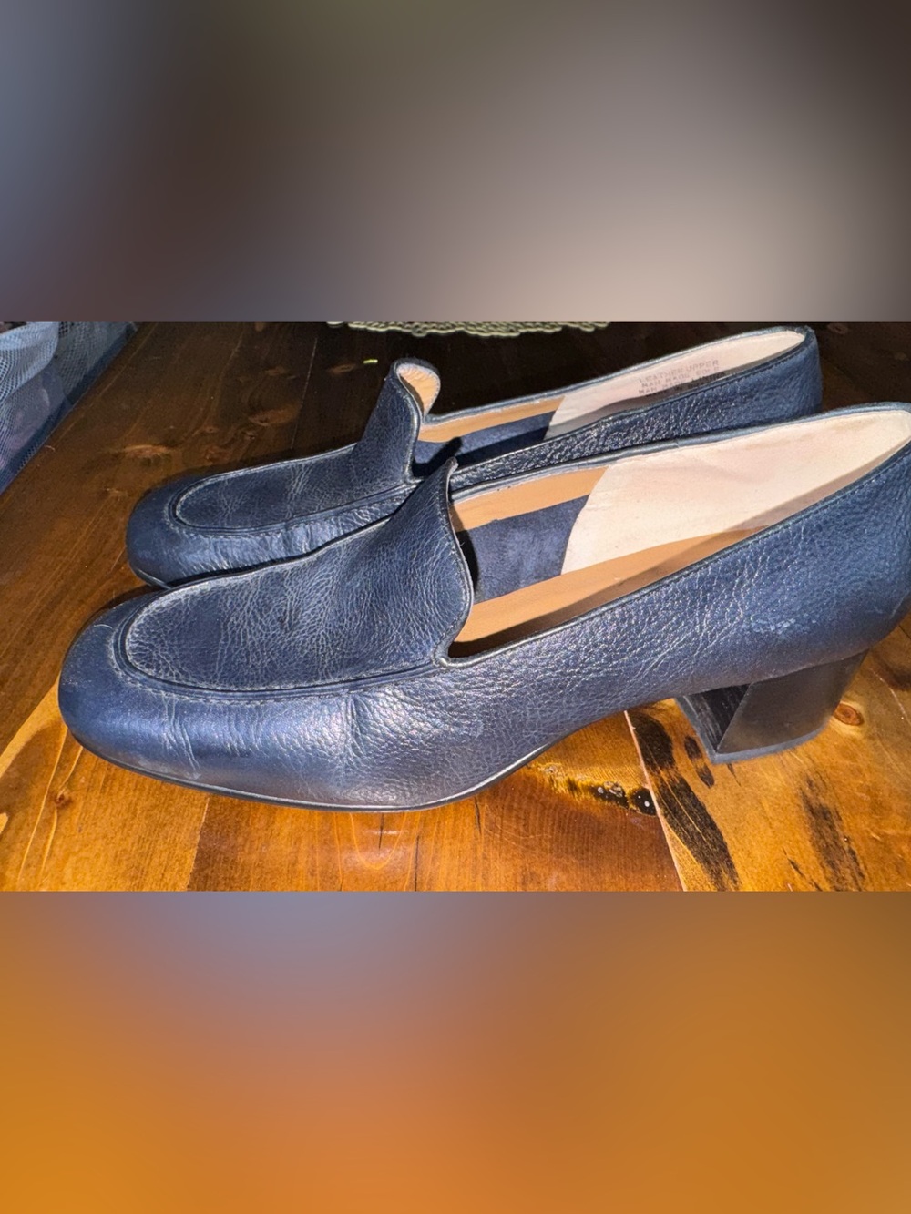 Enzo Angiolini Navy Leather Loafer Heels Size 7.5